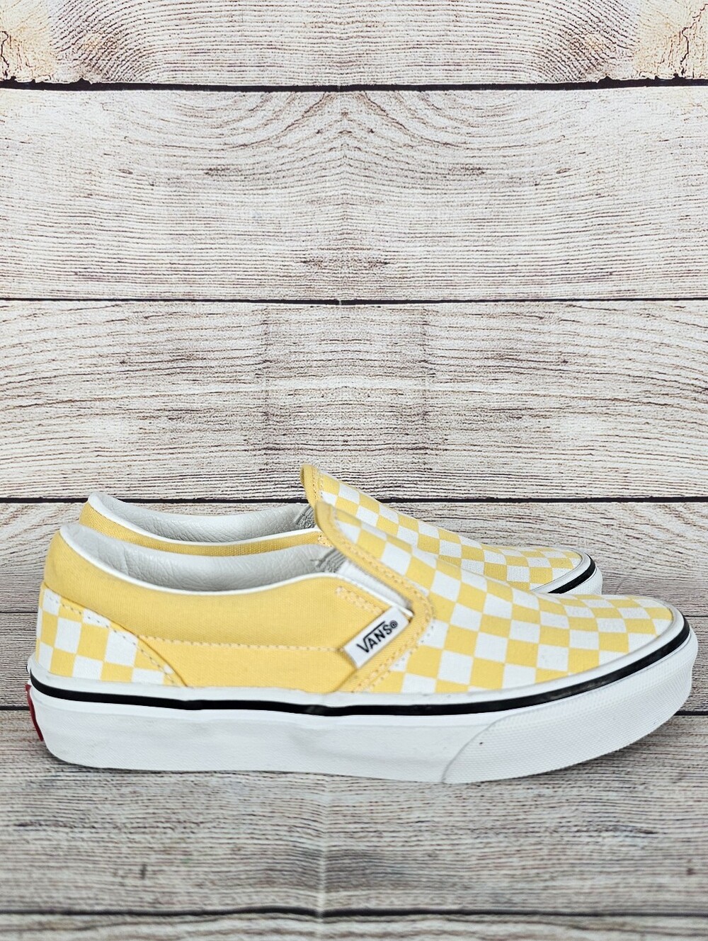 Vans Off The Wall Yellow/White Checker Pattern Youth Size 2.5 Slip On Shoes